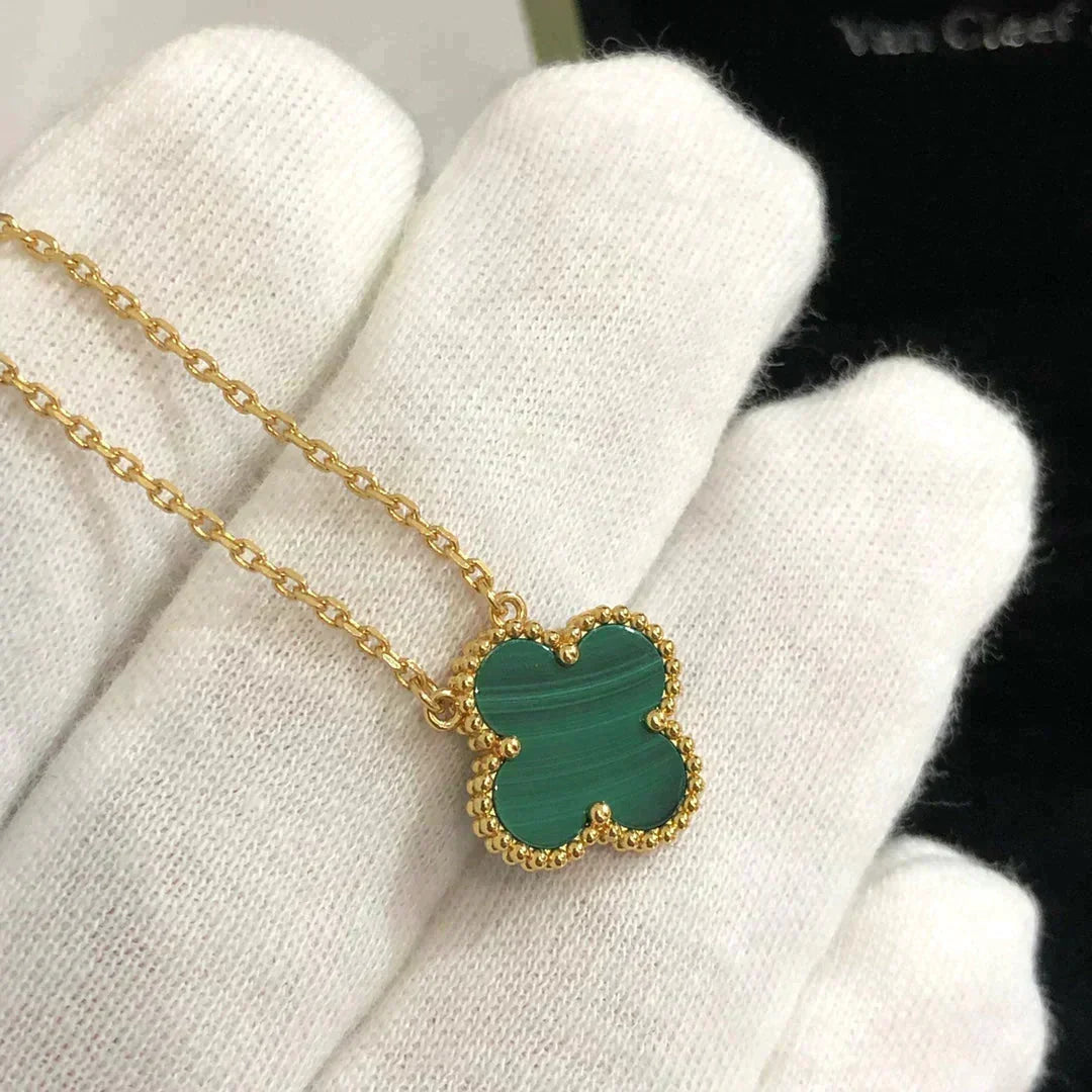 [⭐Luxery]CLOVER 15MM MALACHITE SINGLE FLOWER  NECKLACE