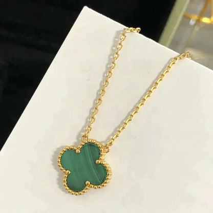 [⭐Luxery]CLOVER 15MM MALACHITE SINGLE FLOWER  NECKLACE