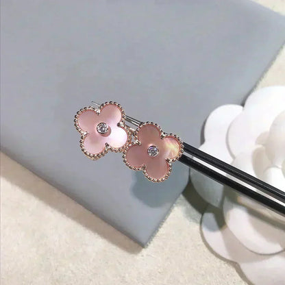 [⭐Luxery]CLOVER MEDIUM 1 MOTIFS  PINK MOP DIAMOND EARRINGS