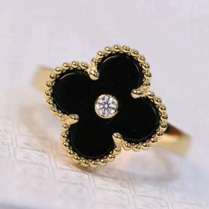 [⭐Luxery]CLOVER ONYX RING GOLD DIAMOND