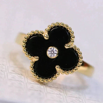 [⭐Luxery]CLOVER ONYX RING GOLD DIAMOND