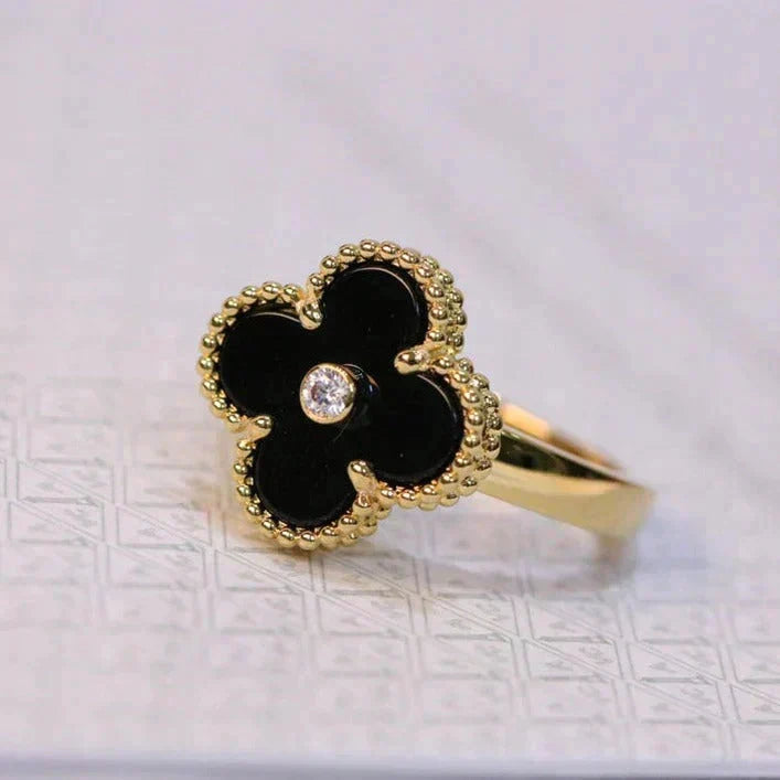 [⭐Luxery]CLOVER ONYX RING GOLD DIAMOND