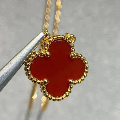 [⭐Luxery]CLOVER 15MM CARNELIAN SINGLE FLOWER NECKLACE