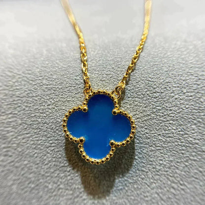 [⭐Luxery]CLOVER 15MM BLUE AGATE NECKLACE