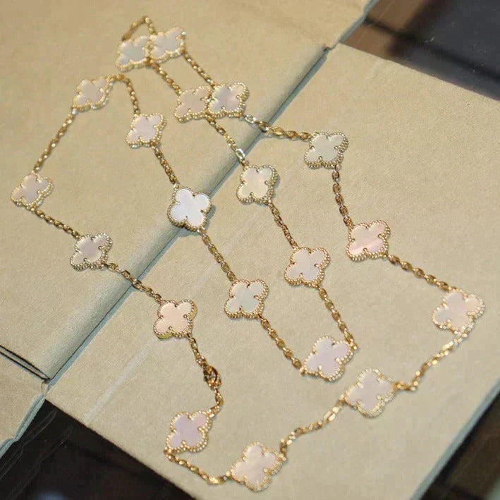 [⭐Luxery]CLOVER 20 MOTIFS WHITE MOP NECKLACE