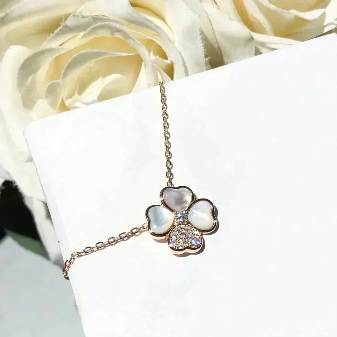 [⭐Luxery]CLOVER MOP DIAMOND ROSE GOLD NECKLACE