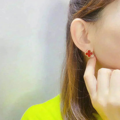 [⭐Luxery]CLOVER MEDIUM 1 MOTIFS CARNELIAN  EARRINGS
