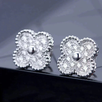 [⭐Luxery]CLOVER 1 MOTIFS DIAMOND STUD EARRINGS SILVER