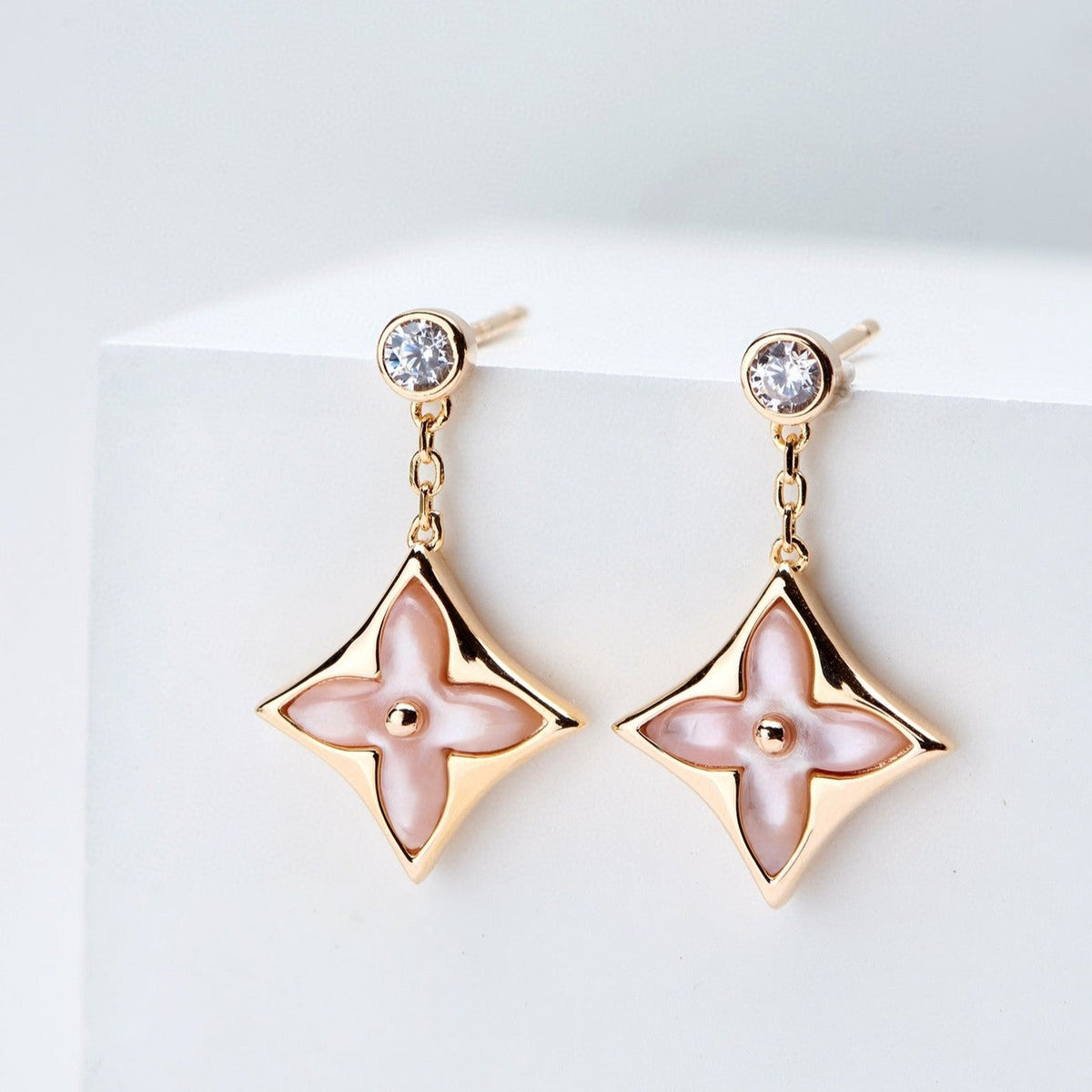 [⭐Luxery]DOUBLE STAR PINK GOLD MOP DROP EARRINGS