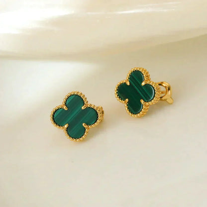[⭐Luxery]CLOVER MEDIUM 1 MOTIFS MALACHITE  EARRINGS