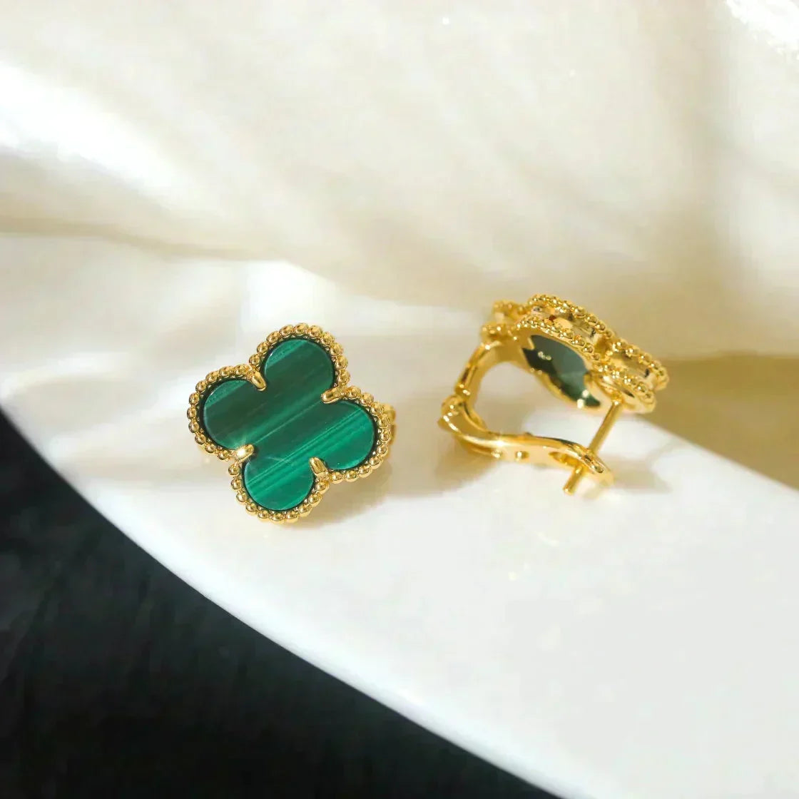 [⭐Luxery]CLOVER MEDIUM 1 MOTIFS MALACHITE  EARRINGS