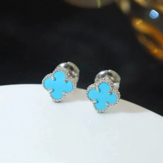 [⭐Luxery]CLOVER MINI 9.5MM ONYX STUD EARRINGS SILVER