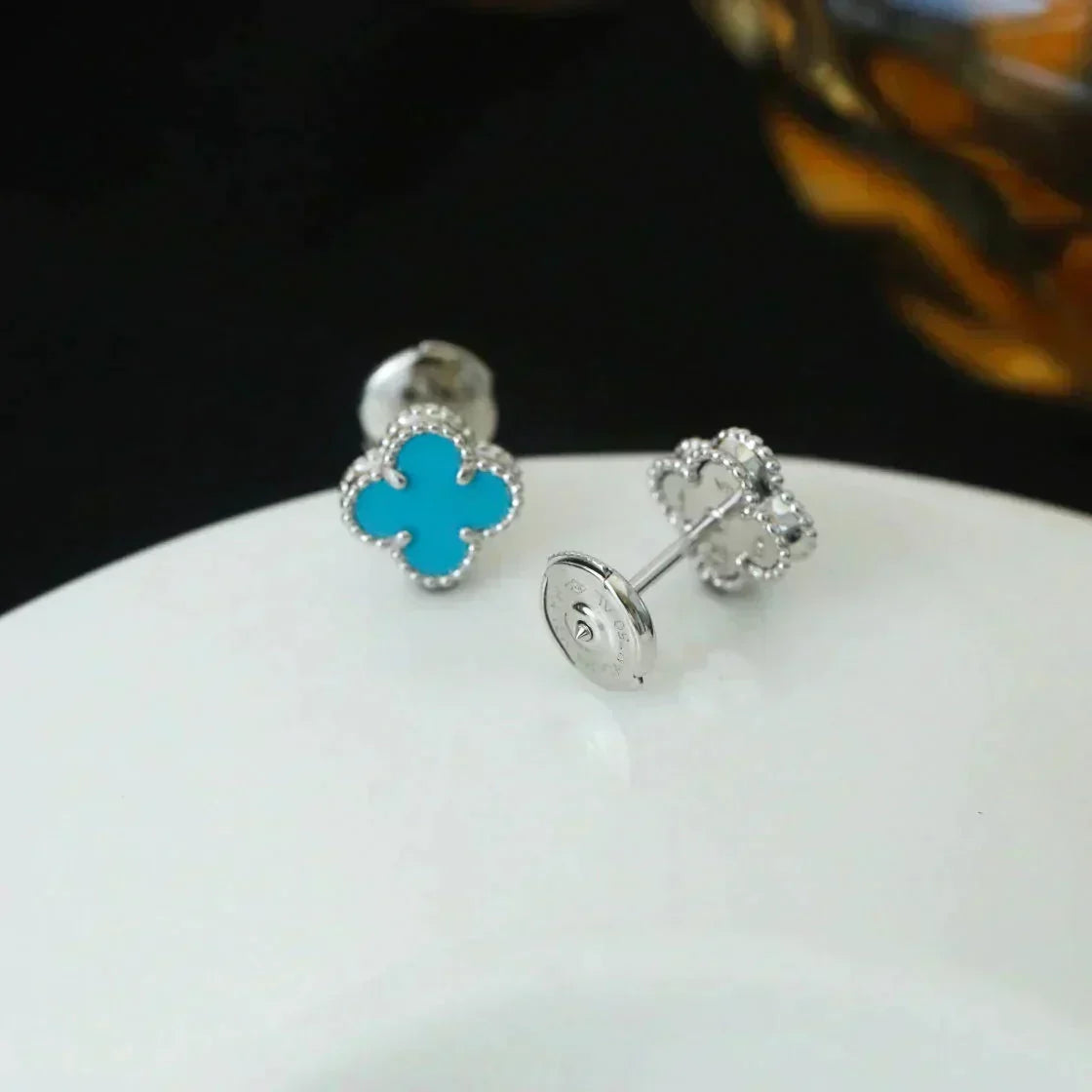 [⭐Luxery]CLOVER MINI 9.5MM ONYX STUD EARRINGS SILVER