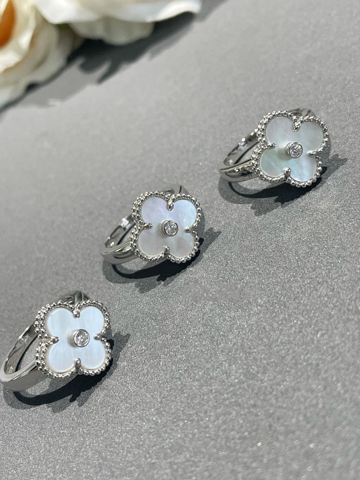 [⭐Luxery]CLOVER SILVER MOP DIAMOND RING