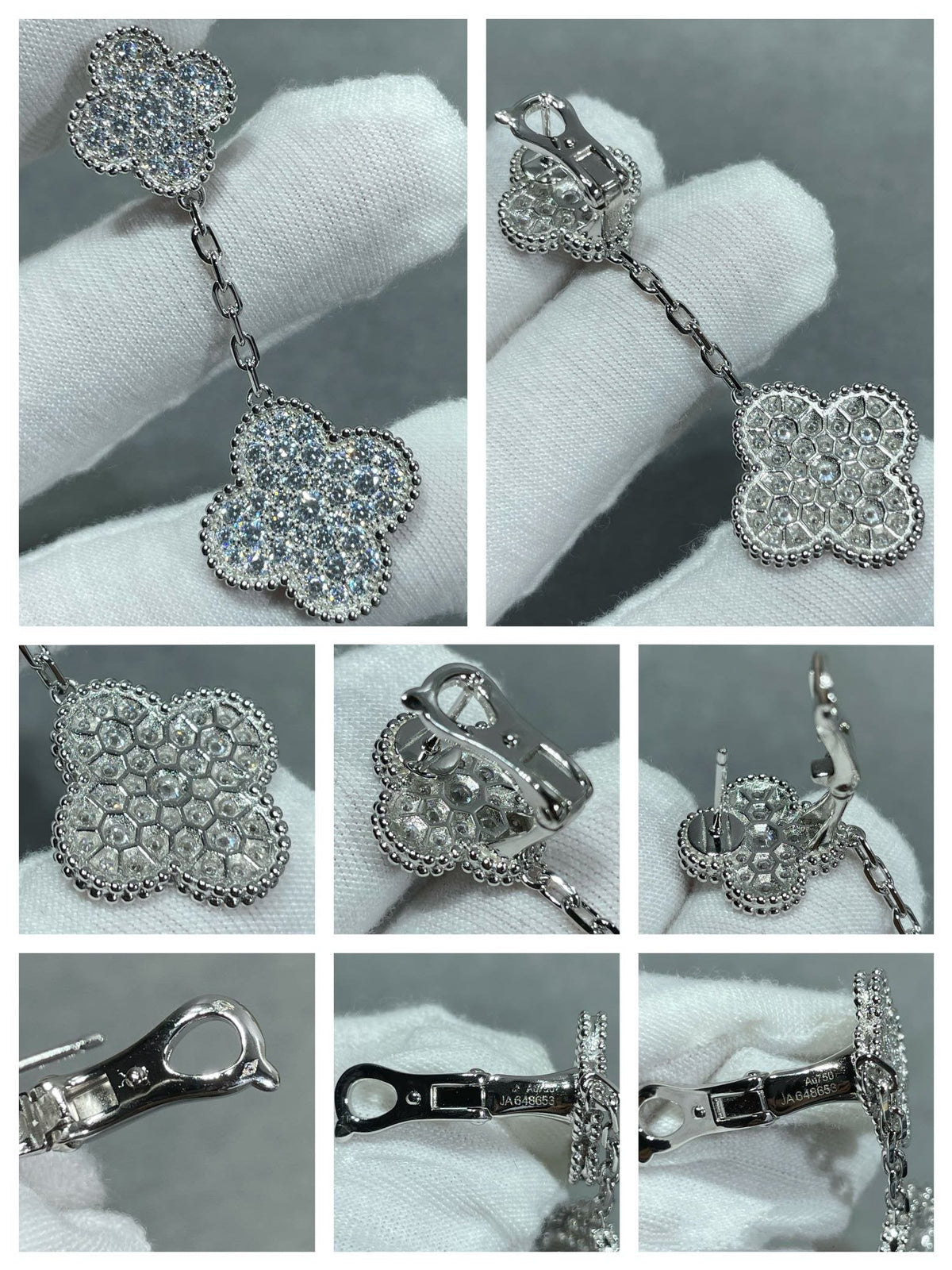 [⭐Luxery]CLOVER 2 MOTIFS DIAMOND PAVED SILVER EARRINGS