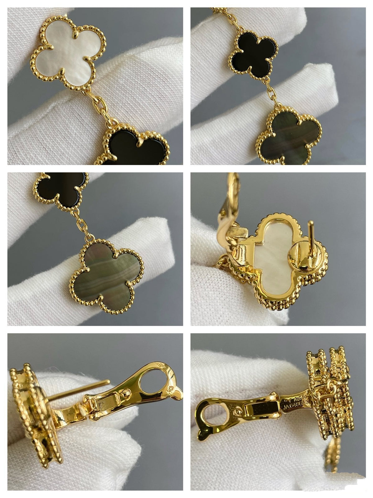 [⭐Luxery]CLOVER 3 MOTIF MOP ONYX DARK MOP PINK GOLD EARRINGS