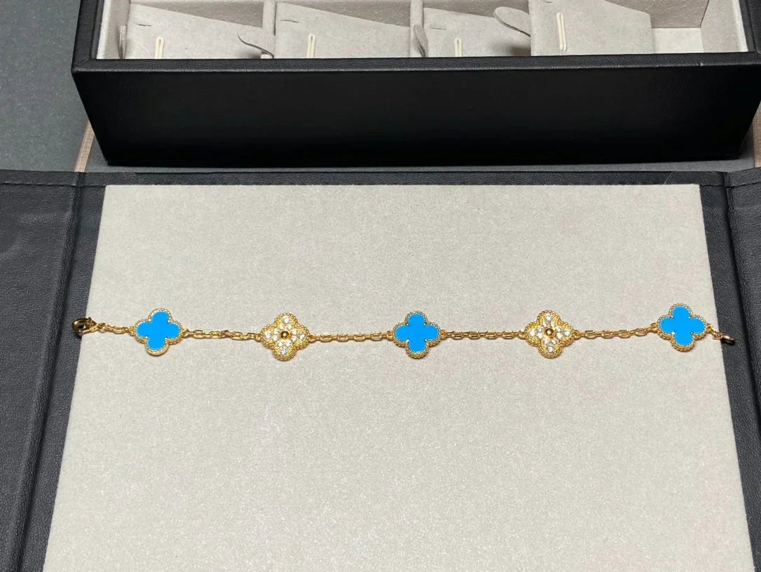 [⭐Luxery] CLOVER 5 MOTIF BLUE AGATE BRACELET COLLECTION