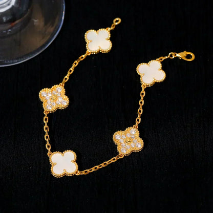 [⭐Luxery]CLOVER WHITE PEARL MOP 5 MOTIF BRACELET COLLECTION