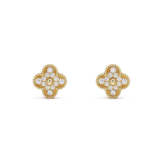 [⭐Luxery]CLOVER MEDIUM 1 MOTIFS FUll DIAMOND EARRINGS