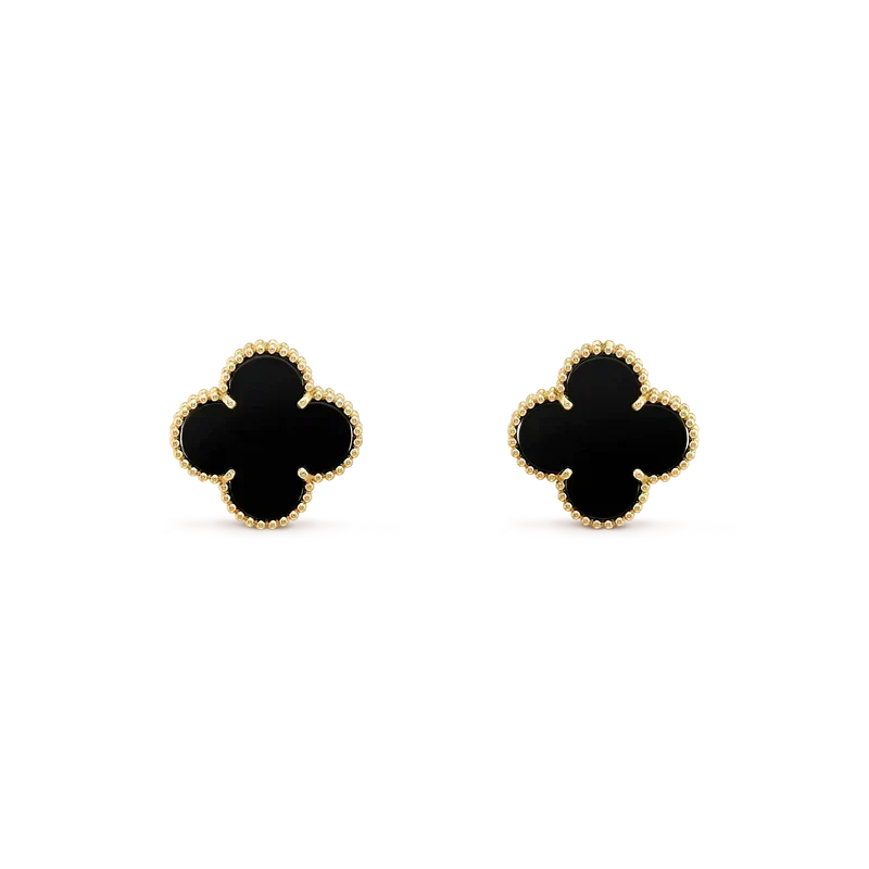 [⭐Luxery]CLOVER MEDIUM 1 MOTIFS  ONYX STUD EARRINGS