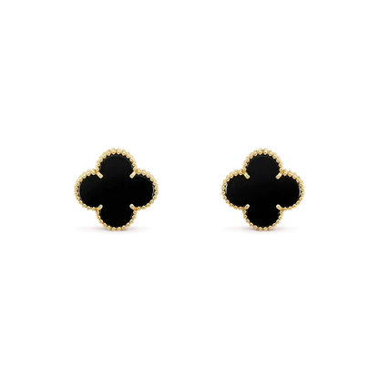 [⭐Luxery]CLOVER MEDIUM 1 MOTIFS  ONYX STUD EARRINGS