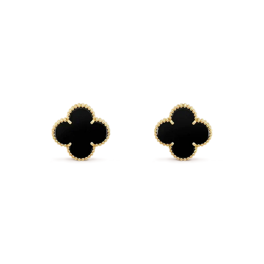 [⭐Luxery]CLOVER MEDIUM 1 MOTIFS  ONYX STUD EARRINGS