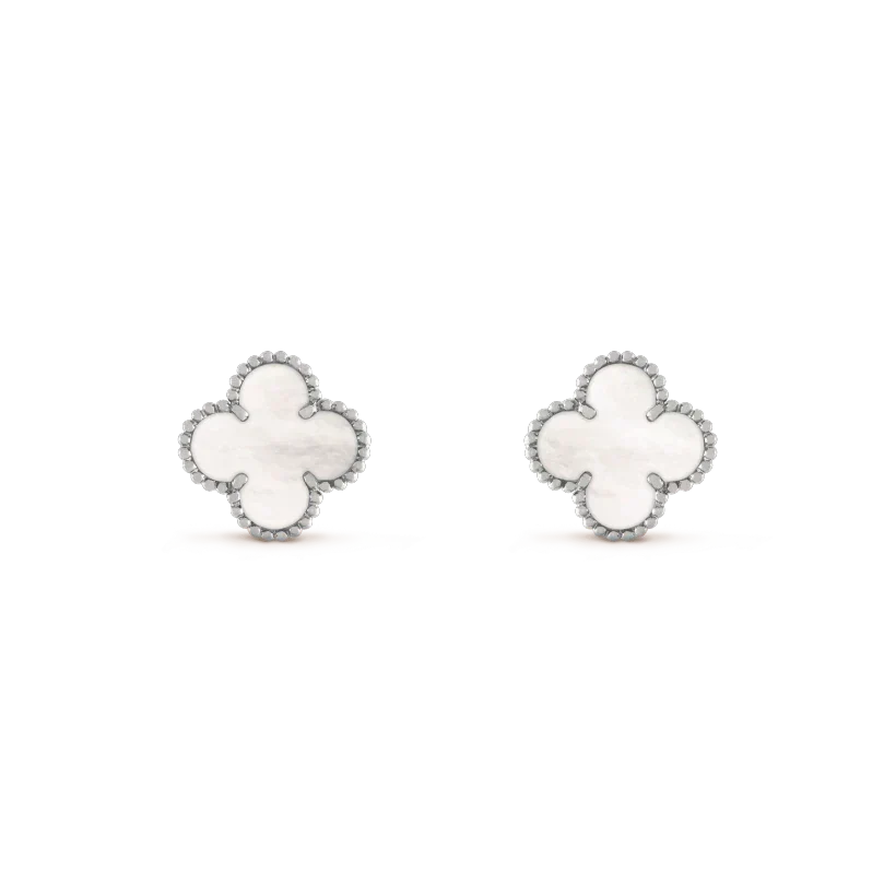 [⭐Luxery]CLOVER MEDIUM 1 MOTIFS  WHITE MOP EARRINGS SILVER