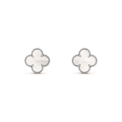 [⭐Luxery]CLOVER MEDIUM 1 MOTIFS  WHITE MOP EARRINGS SILVER
