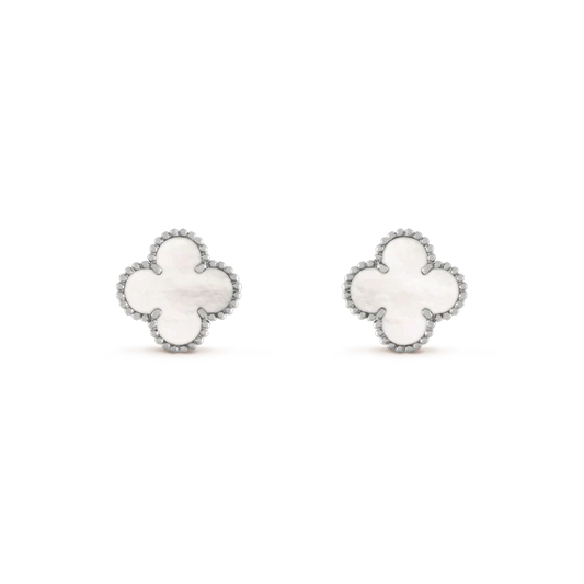 [⭐Luxery]CLOVER MEDIUM 1 MOTIFS  WHITE MOP EARRINGS SILVER