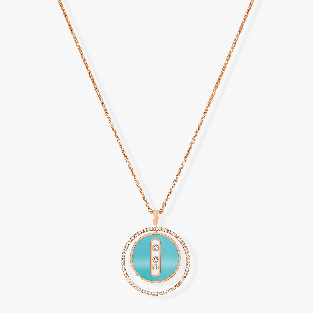 [⭐Luxery]Demo MOVE 3 DIAMONDS TURQUOISE PINK GOLD DIAMOND NECKLACE