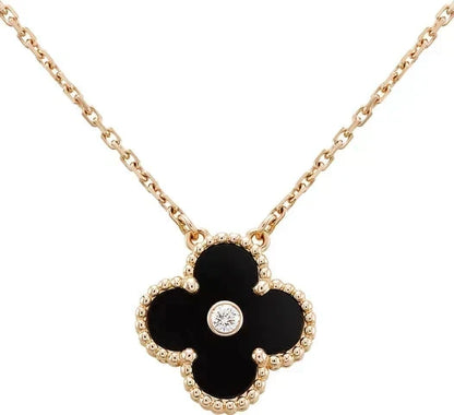[⭐Luxery]CLOVER 15MM DIAMOND ONYX NECKLACE