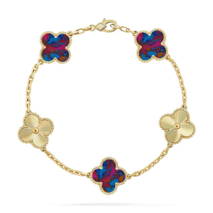 [⭐Luxery]CLOVER 5 MOTIF COLOR GEMSTONES BRACELET COLLECTION
