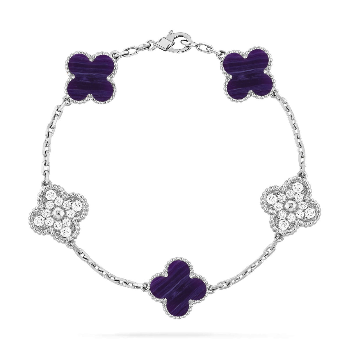[⭐Luxery]CLOVER 5 MOTIF PURPLE STRIPES BRACELET COLLECTION