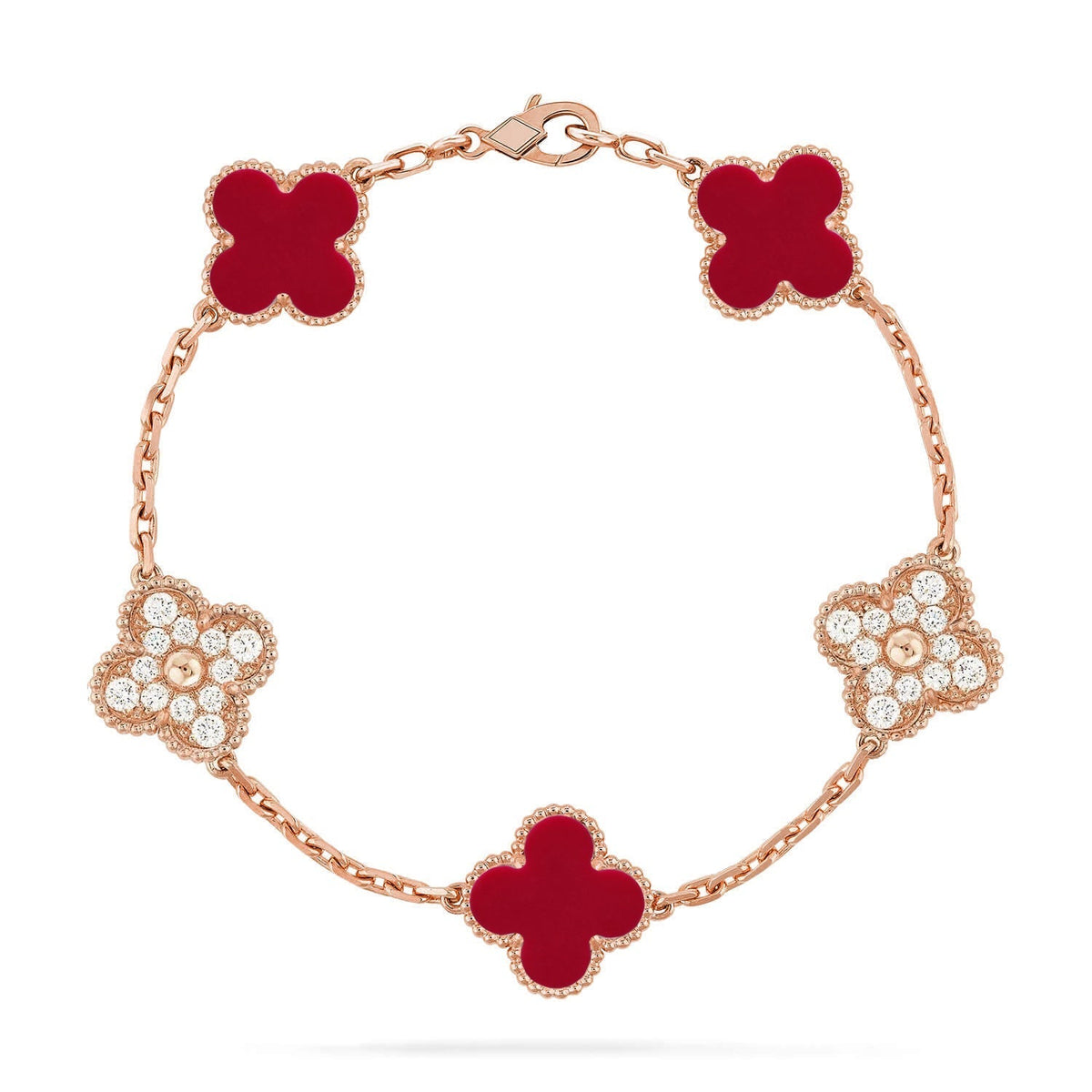 [⭐Luxery] CLOVER 5 MOTIF RED CORNELIAN BRACELET COLLECTION