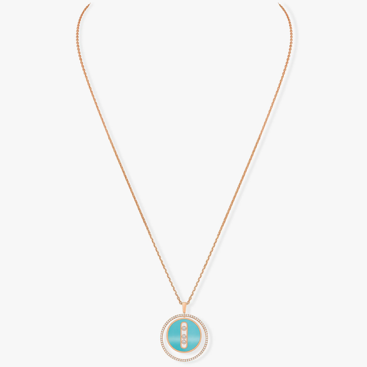 [⭐Luxery]Demo MOVE 3 DIAMONDS TURQUOISE PINK GOLD DIAMOND NECKLACE