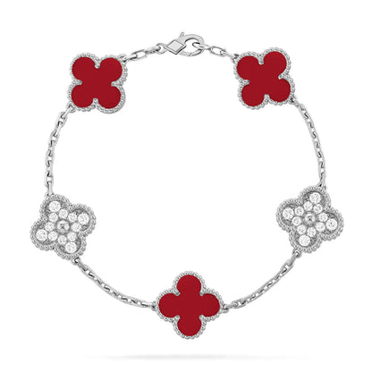 [⭐Luxery] CLOVER 5 MOTIF RED CORNELIAN BRACELET COLLECTION