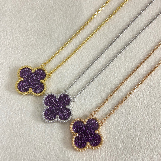 [⭐Luxery]NEW 15MM PURPLE SAND-GOLD FOUR-LEAF CLOVER NECKLACE