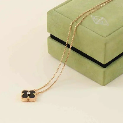 [⭐Luxery]CLOVER 15MM DIAMOND ONYX NECKLACE