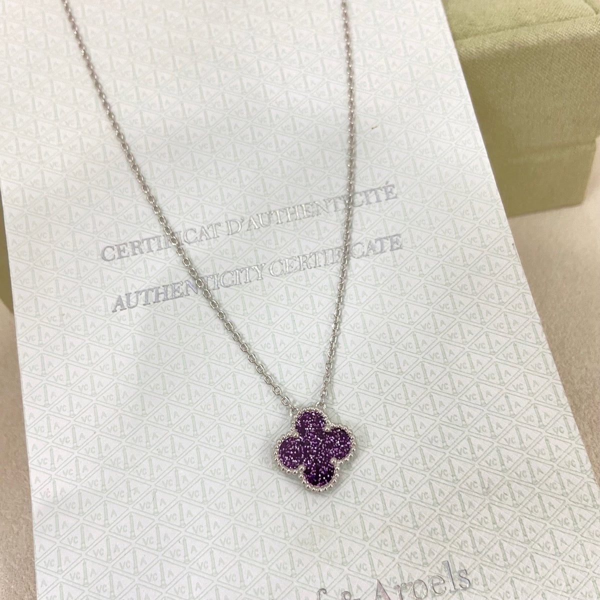 [⭐Luxery]NEW 15MM PURPLE SAND-GOLD FOUR-LEAF CLOVER NECKLACE