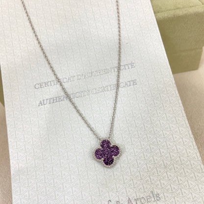 [⭐Luxery]NEW 15MM PURPLE SAND-GOLD FOUR-LEAF CLOVER NECKLACE