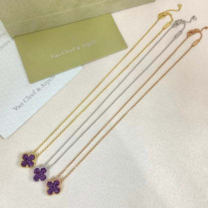 [⭐Luxery]NEW 15MM PURPLE SAND-GOLD FOUR-LEAF CLOVER NECKLACE