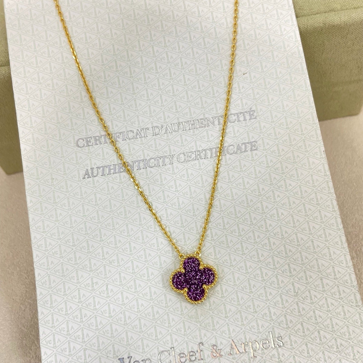 [⭐Luxery]NEW 15MM PURPLE SAND-GOLD FOUR-LEAF CLOVER NECKLACE