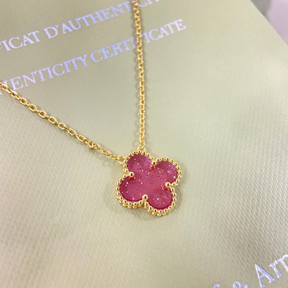 [⭐Luxery]15MM BUBBLE PINK ENAMEL SINGLE-FLOWER FOUR-LEAF CLOVER NECKLACE