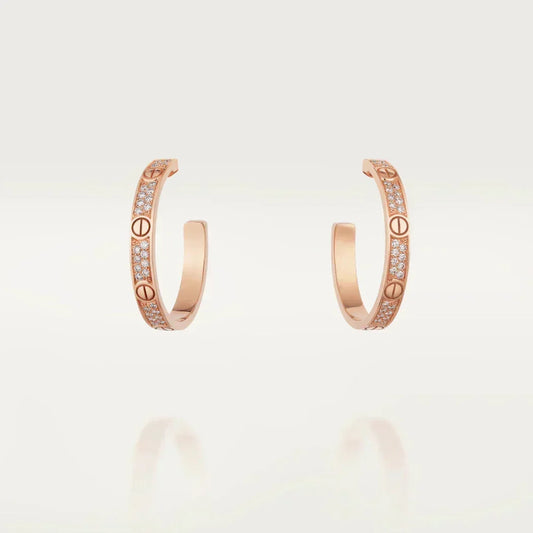 [⭐Luxery]LOVE DIAMOND PINK GOLD HOOP EARRINGS