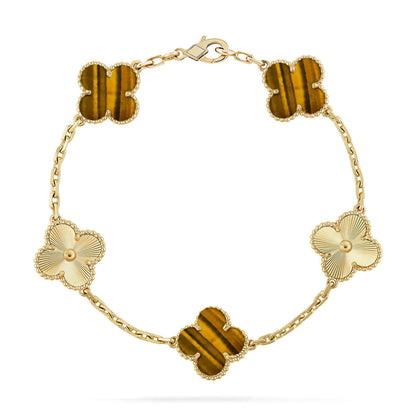 [⭐Luxery] CLOVER 5 MOTIFS TIGER EYE BRACELET COLLECTION