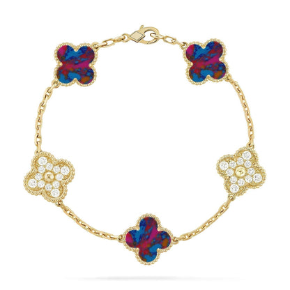 [⭐Luxery]CLOVER 5 MOTIF COLOR GEMSTONES BRACELET COLLECTION