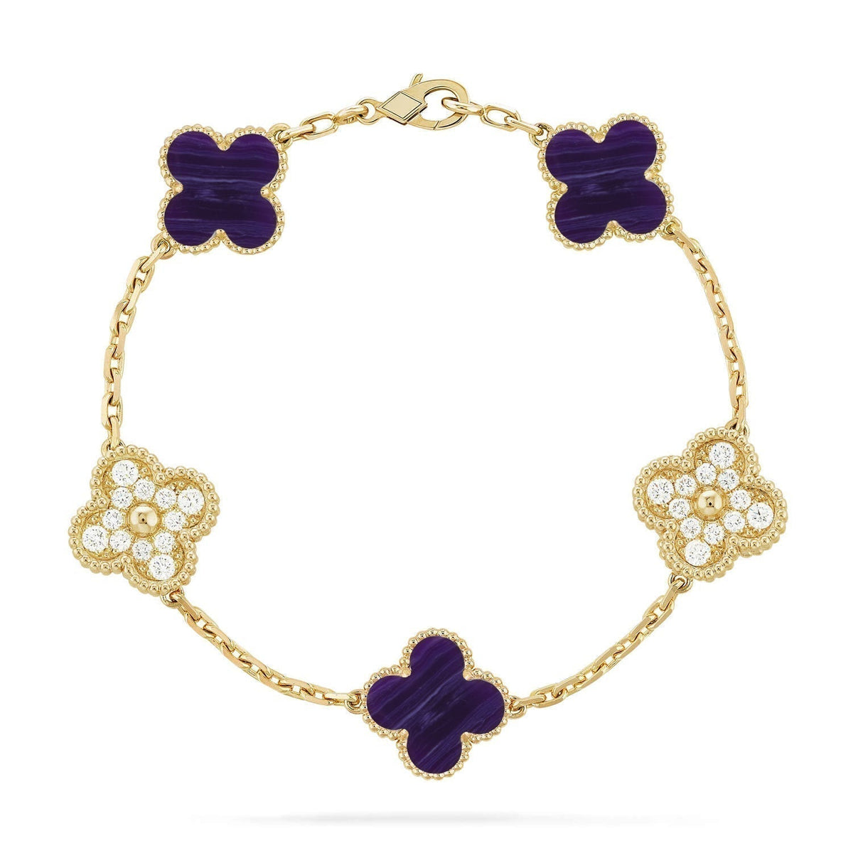 [⭐Luxery]CLOVER 5 MOTIF PURPLE STRIPES BRACELET COLLECTION