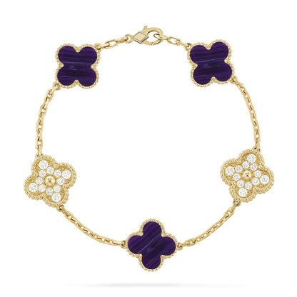 [⭐Luxery]CLOVER 5 MOTIF PURPLE STRIPES BRACELET COLLECTION