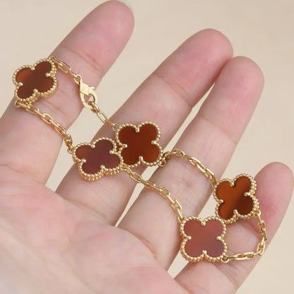 [⭐Luxery] CLOVER 5 MOTIF RED CORNELIAN BRACELET COLLECTION