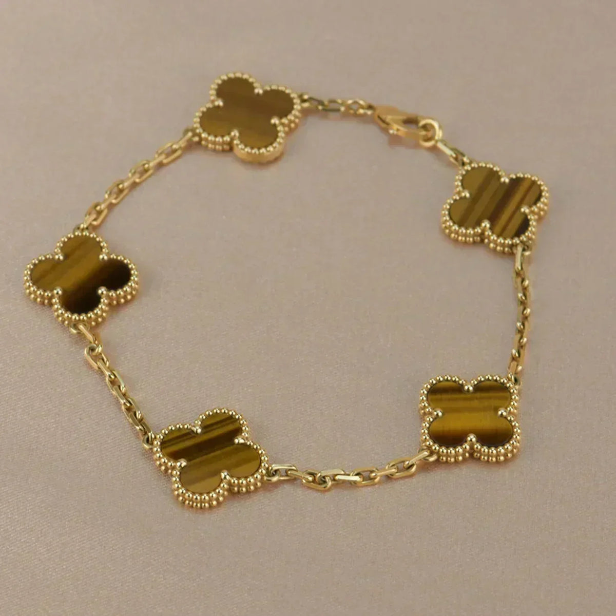 [⭐Luxery] CLOVER 5 MOTIFS TIGER EYE BRACELET COLLECTION